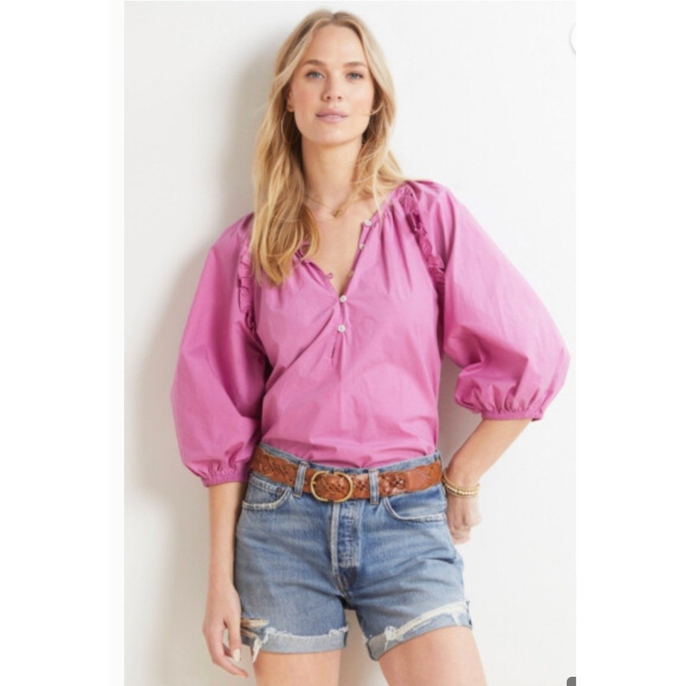 Cleobella Blouse SZ Small Purple Excellent Organic Cotton Ruffle Balloon‎ Sleeve